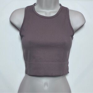 Aura Ribbed Cropped Tank Top - Mauve Brown